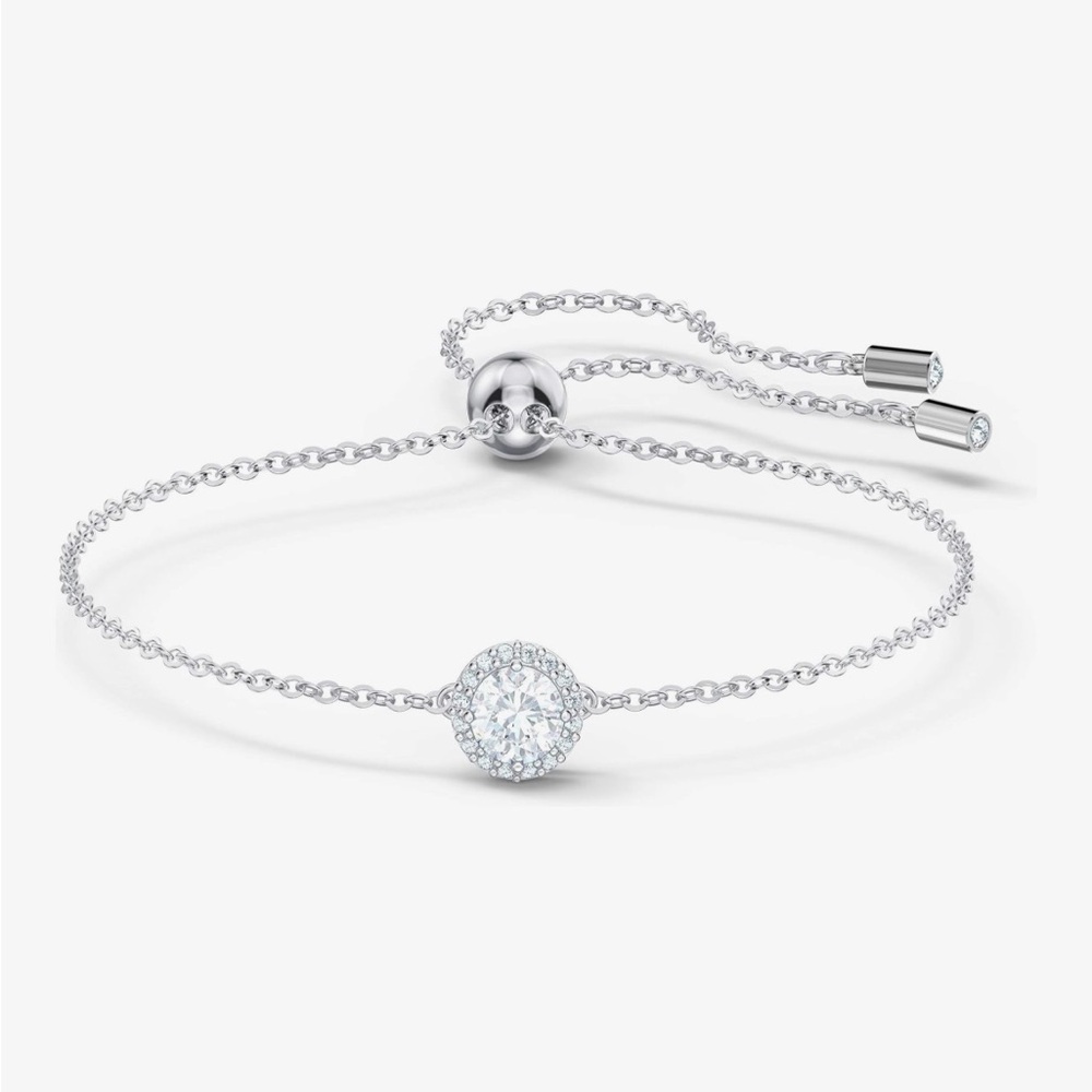 Sterling Silver White Crystal Slider Bracelet - Elegant Adjustable Chain
